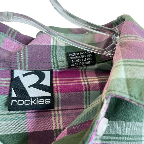 Rockies Jeans Wear Shirt Lg Plaid Long Sleeve Button Western Rodeo Vintage - Picture 4 of 8